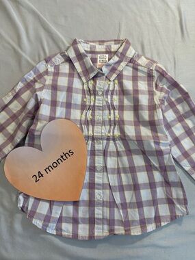 Zara Purple and White Button Down Shirt Casual Cotton Blend